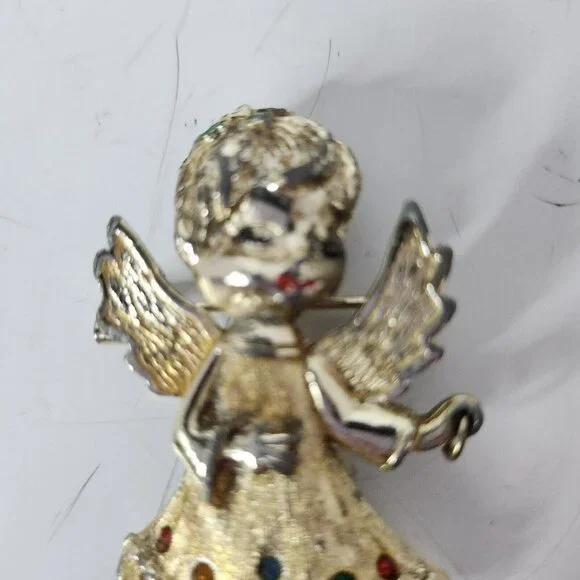 Vintage Rare Beatrix Angel Brooch Pin Gold Tone Crystals Fashion Jewelry Marked - Picture 3 of 6